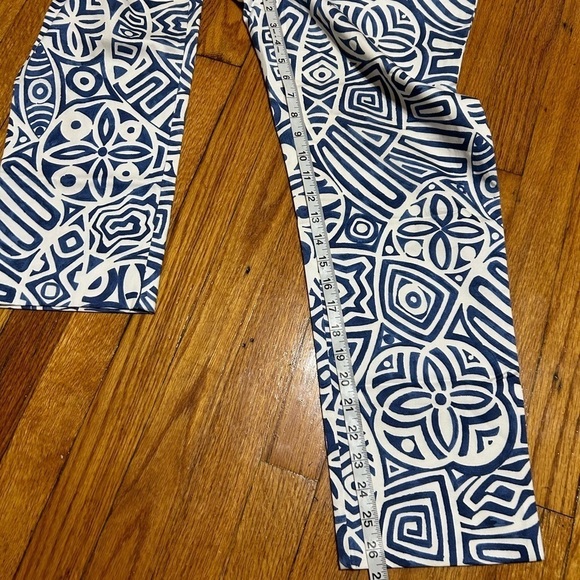 Lafayette 148 Size 4 Blue White Print Lined Pants Straight Leg Ankle Side Zipper - Picture 2 of 9